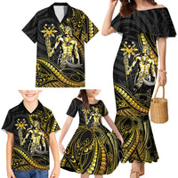 Filipinos Lapu Lapu Hero Family Matching Mermaid Dress and Hawaiian Shirt Gold Polynesian Tribal Tattoo
