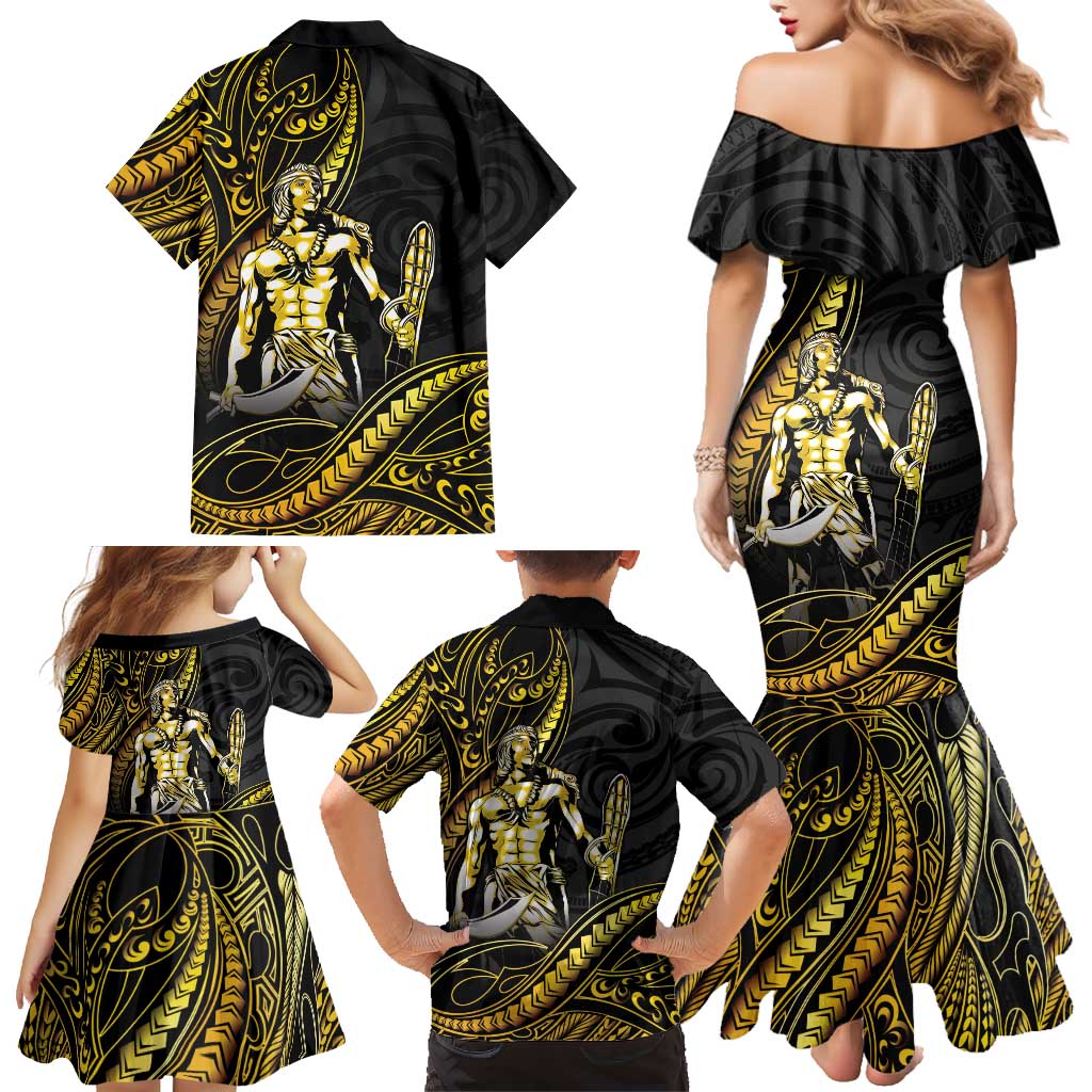 Filipinos Lapu Lapu Hero Family Matching Mermaid Dress and Hawaiian Shirt Gold Polynesian Tribal Tattoo