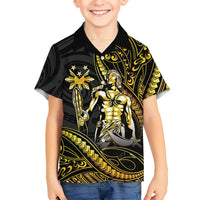 Filipinos Lapu Lapu Hero Family Matching Off The Shoulder Long Sleeve Dress and Hawaiian Shirt Gold Polynesian Tribal Tattoo