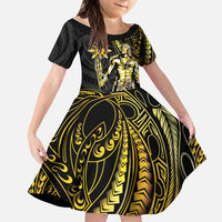 Filipinos Lapu Lapu Hero Family Matching Short Sleeve Bodycon Dress and Hawaiian Shirt Gold Polynesian Tribal Tattoo