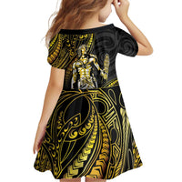 Filipinos Lapu Lapu Hero Family Matching Short Sleeve Bodycon Dress and Hawaiian Shirt Gold Polynesian Tribal Tattoo