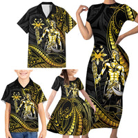 Filipinos Lapu Lapu Hero Family Matching Short Sleeve Bodycon Dress and Hawaiian Shirt Gold Polynesian Tribal Tattoo
