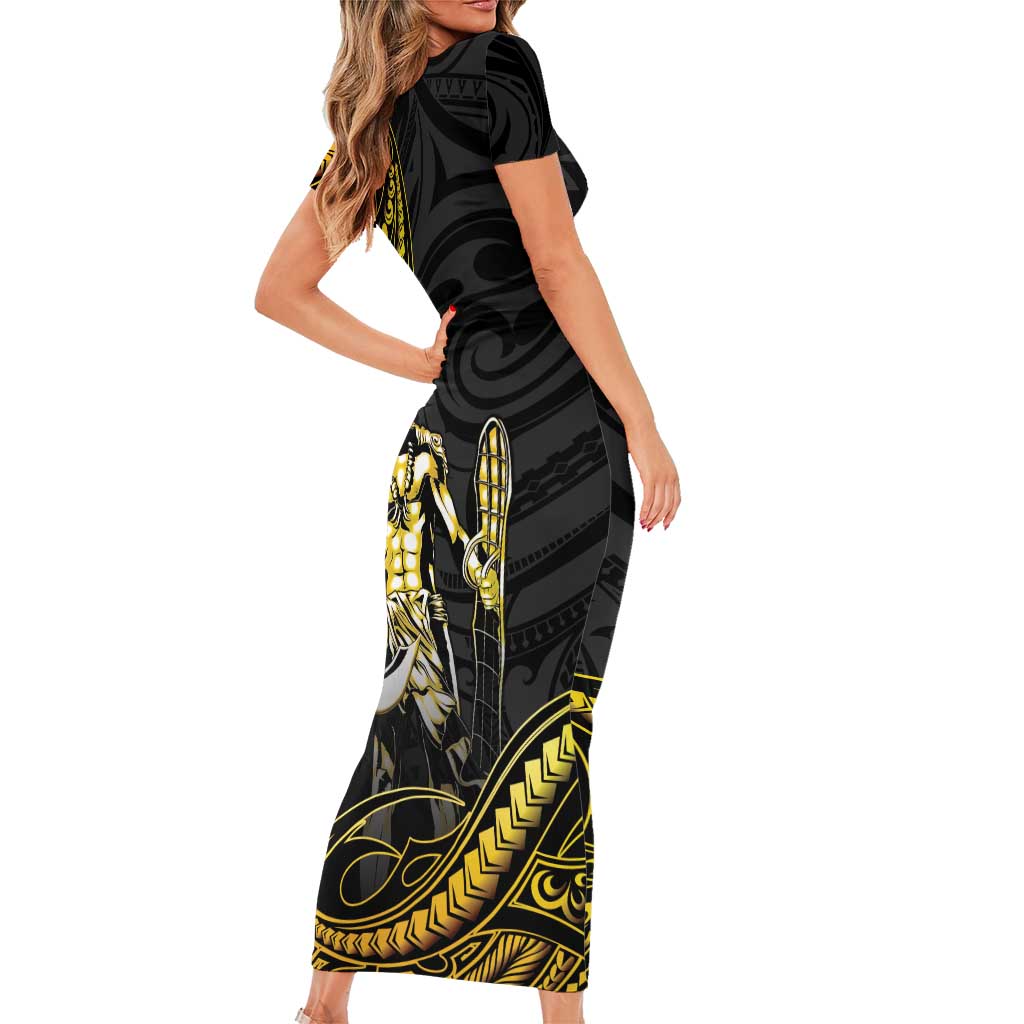 Filipinos Lapu Lapu Hero Family Matching Short Sleeve Bodycon Dress and Hawaiian Shirt Gold Polynesian Tribal Tattoo