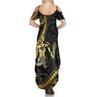 Filipinos Lapu Lapu Hero Family Matching Summer Maxi Dress and Hawaiian Shirt Gold Polynesian Tribal Tattoo