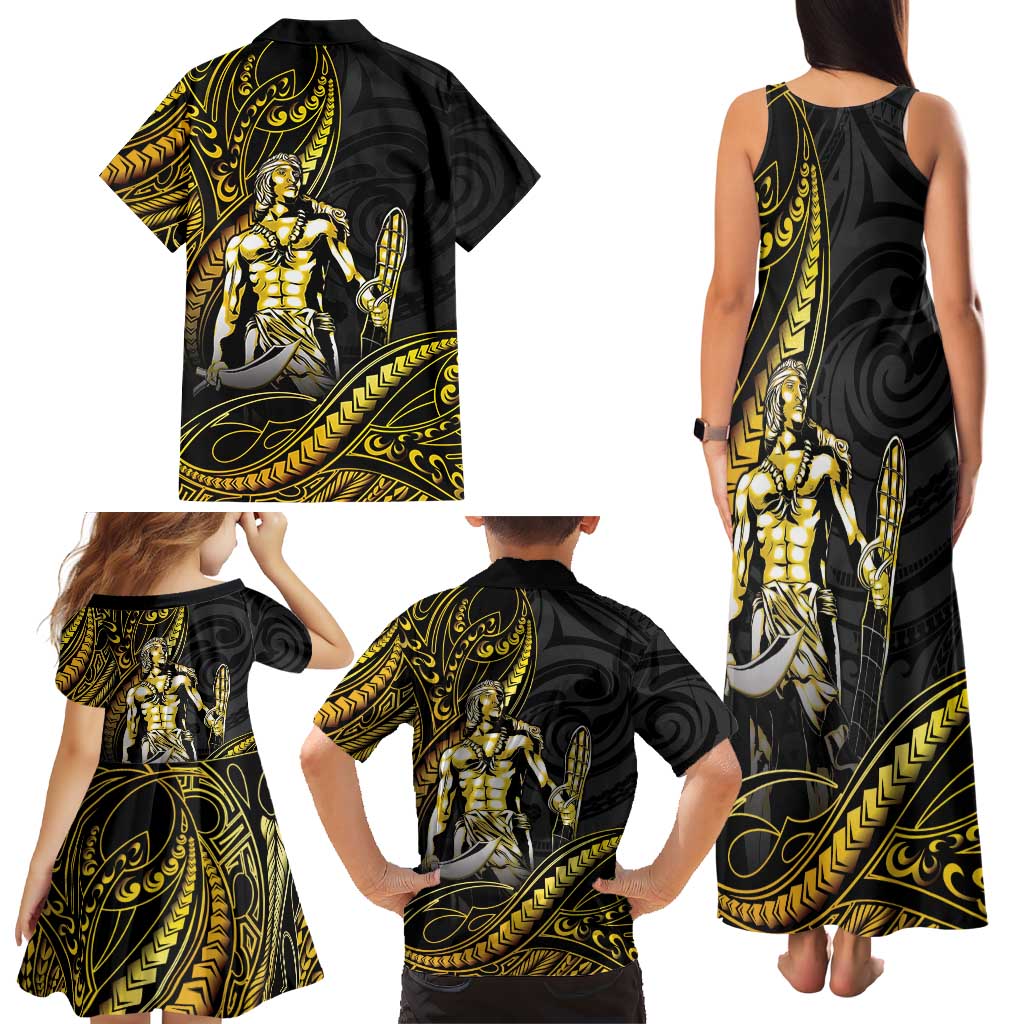 Filipinos Lapu Lapu Hero Family Matching Tank Maxi Dress and Hawaiian Shirt Gold Polynesian Tribal Tattoo