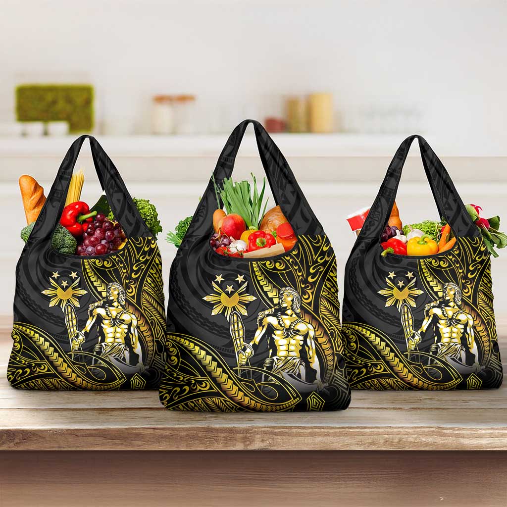Filipinos Lapu Lapu Hero Grocery Bag Gold Polynesian Tribal Tattoo LT05 3-pack One Size Gold - Polynesian Pride