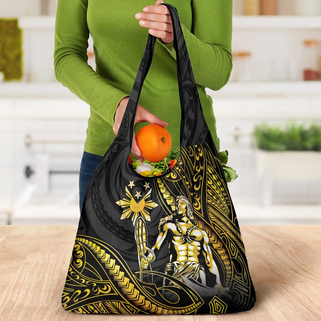 Filipinos Lapu Lapu Hero Grocery Bag Gold Polynesian Tribal Tattoo LT05 - Polynesian Pride