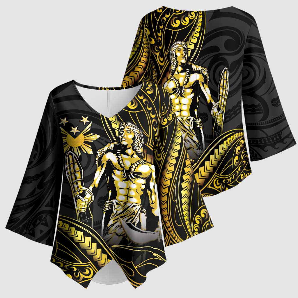 Filipinos Lapu Lapu Hero Kimono Sleeve Blouse Gold Polynesian Tribal Tattoo LT05 - Polynesian Pride