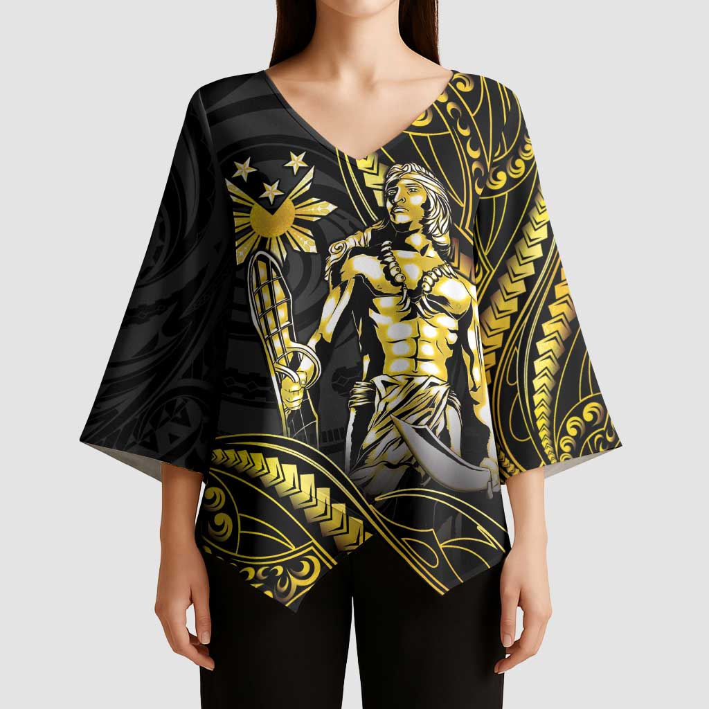 Filipinos Lapu Lapu Hero Kimono Sleeve Blouse Gold Polynesian Tribal Tattoo LT05 - Polynesian Pride