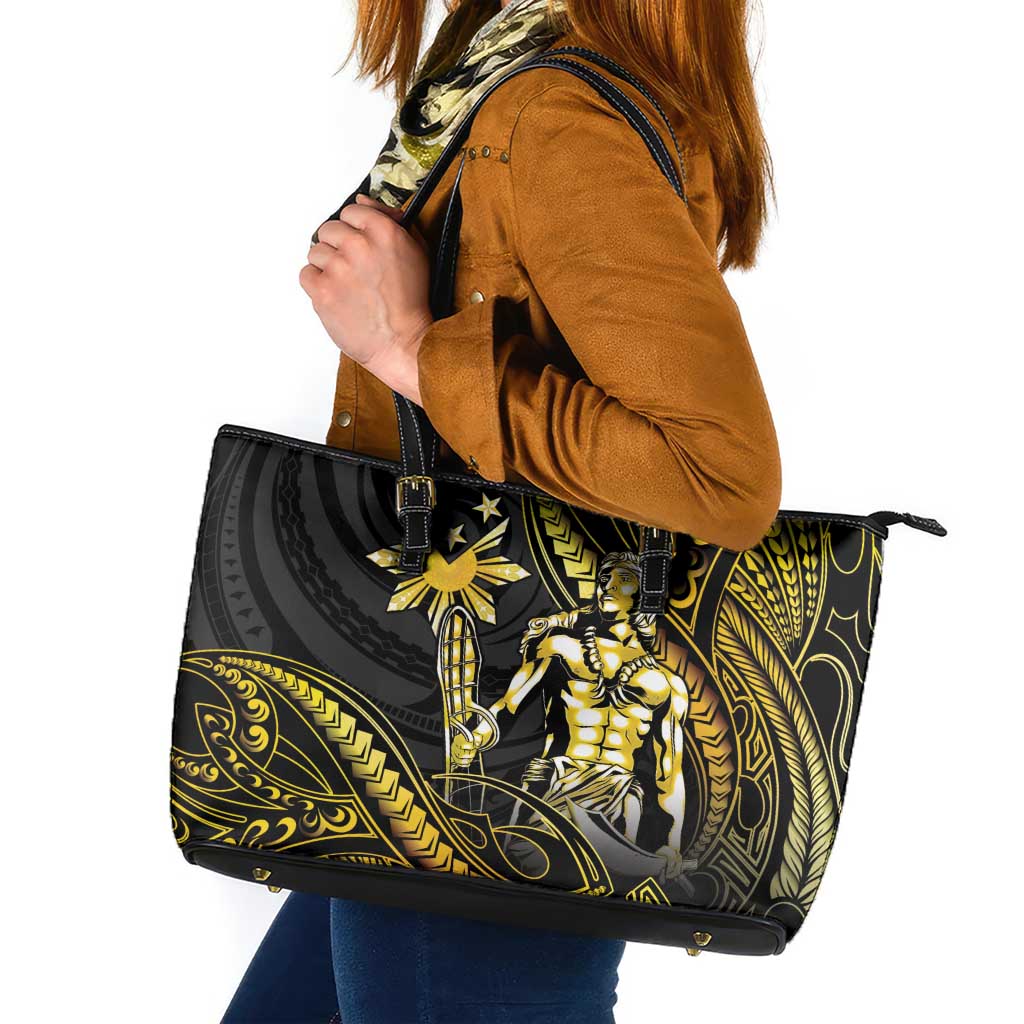 Filipinos Lapu Lapu Hero Leather Tote Bag Gold Polynesian Tribal Tattoo LT05 Gold - Polynesian Pride