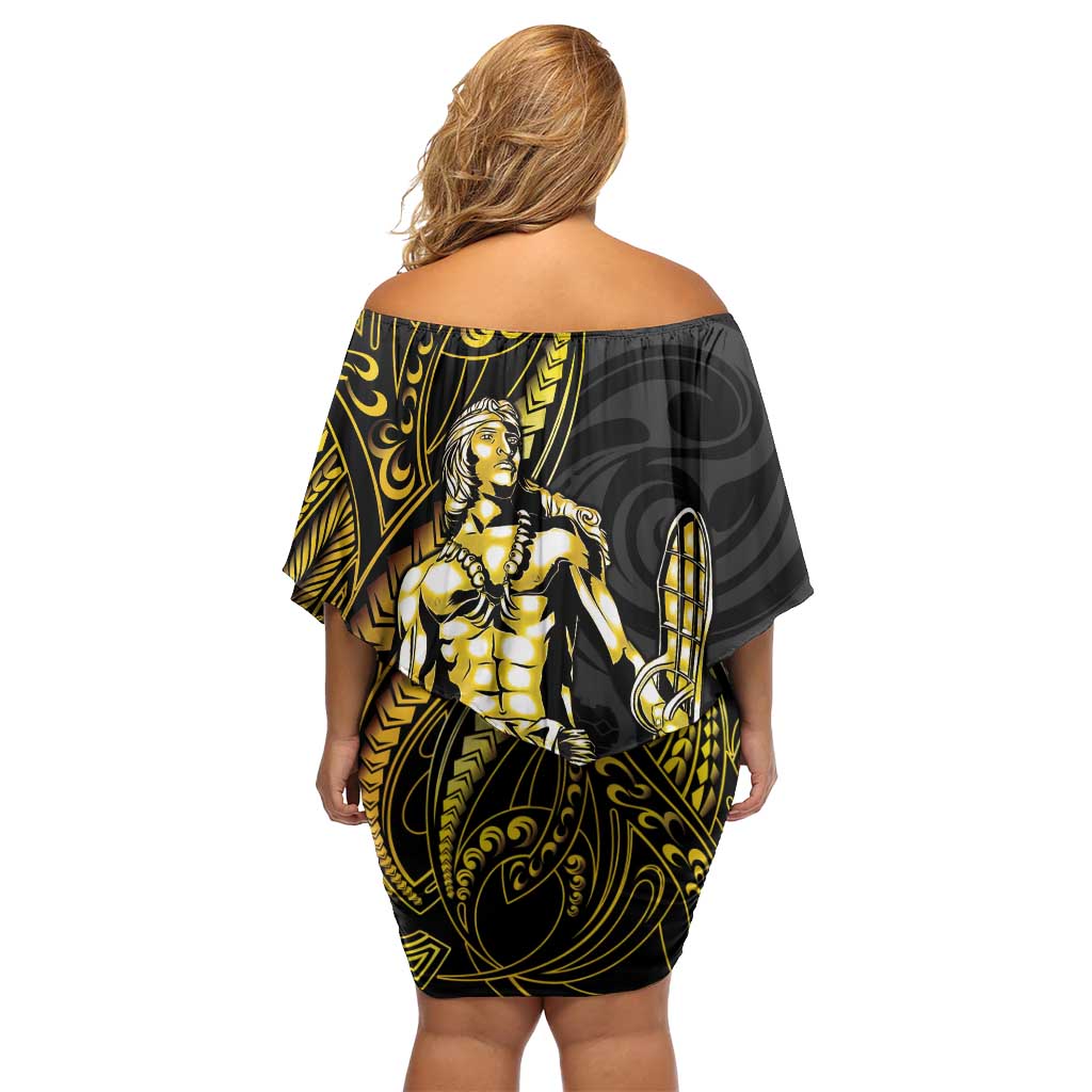 Filipinos Lapu Lapu Hero Off Shoulder Short Dress Gold Polynesian Tribal Tattoo