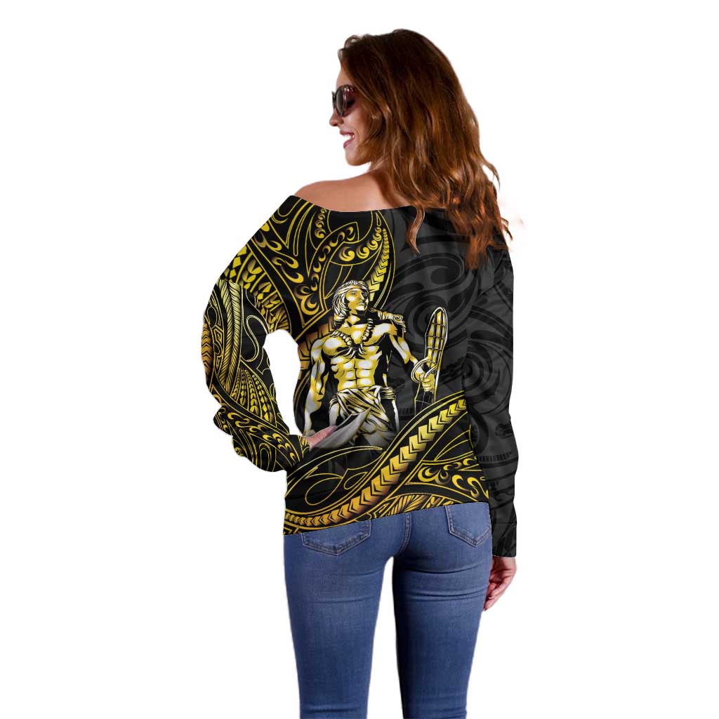 Filipinos Lapu Lapu Hero Off Shoulder Sweater Gold Polynesian Tribal Tattoo LT05 - Polynesian Pride