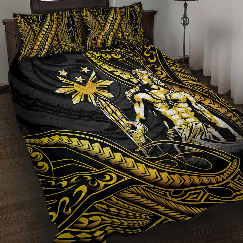 Filipinos Lapu Lapu Hero Quilt Bed Set Gold Polynesian Tribal Tattoo LT05 Gold - Polynesian Pride