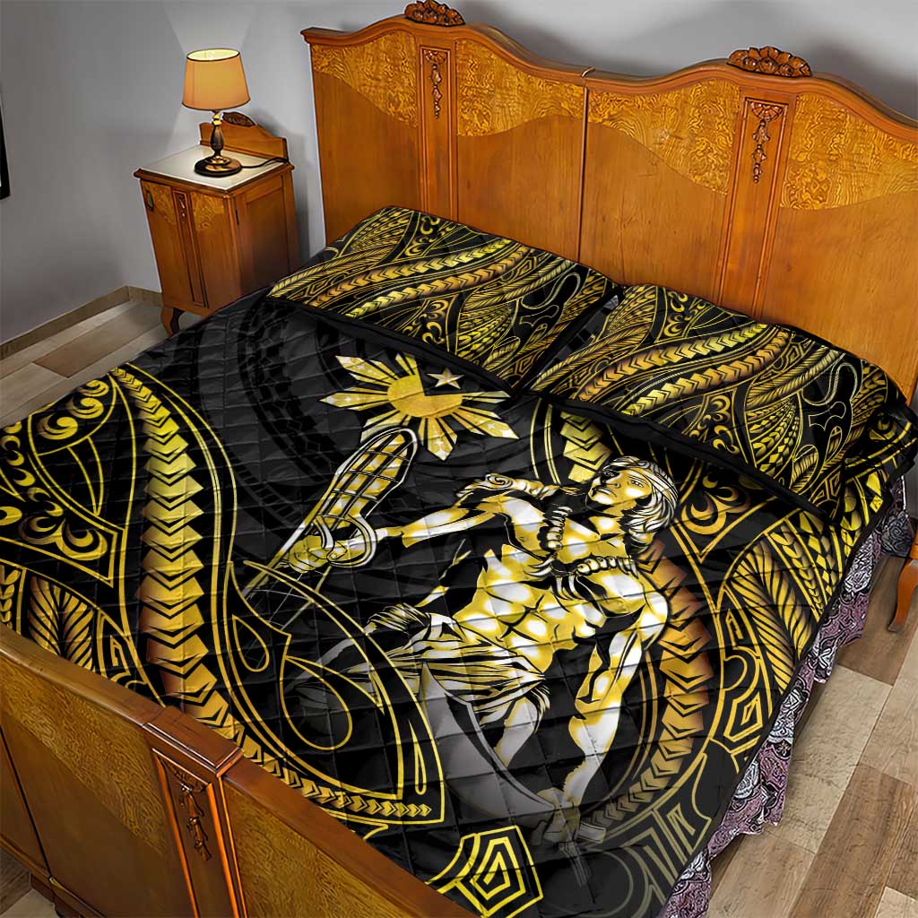 Filipinos Lapu Lapu Hero Quilt Bed Set Gold Polynesian Tribal Tattoo LT05 - Polynesian Pride