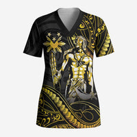 Filipinos Lapu Lapu Hero Scrub Top Gold Polynesian Tribal Tattoo LT05 Adult Gold - Polynesian Pride