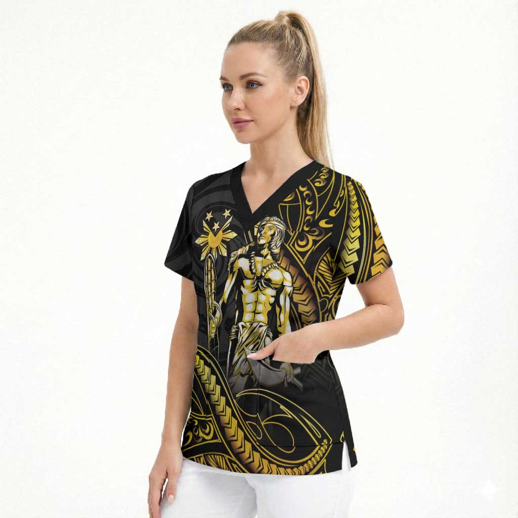 Filipinos Lapu Lapu Hero Scrub Top Gold Polynesian Tribal Tattoo LT05 - Polynesian Pride