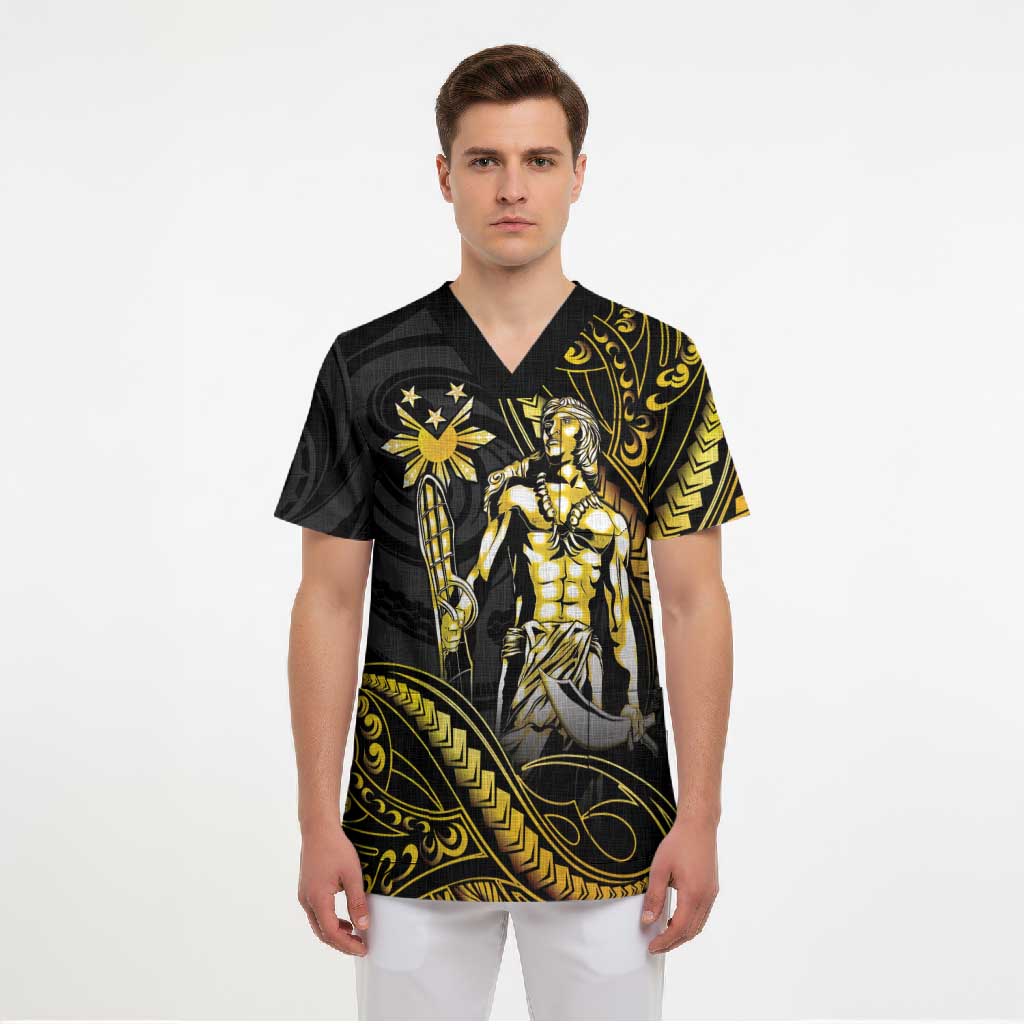 Filipinos Lapu Lapu Hero Scrub Top Gold Polynesian Tribal Tattoo LT05 - Polynesian Pride