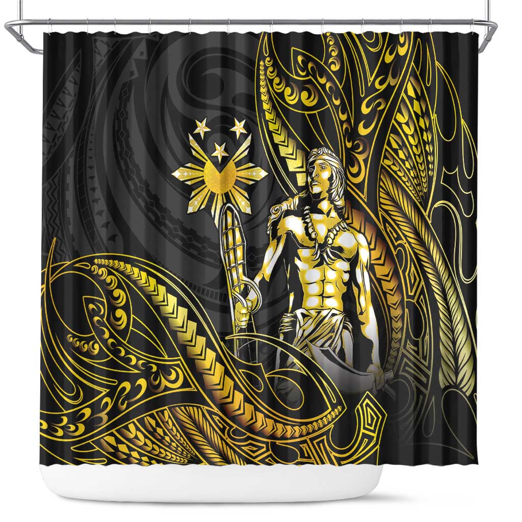 Filipinos Lapu Lapu Hero Shower Curtain Gold Polynesian Tribal Tattoo LT05 Gold - Polynesian Pride