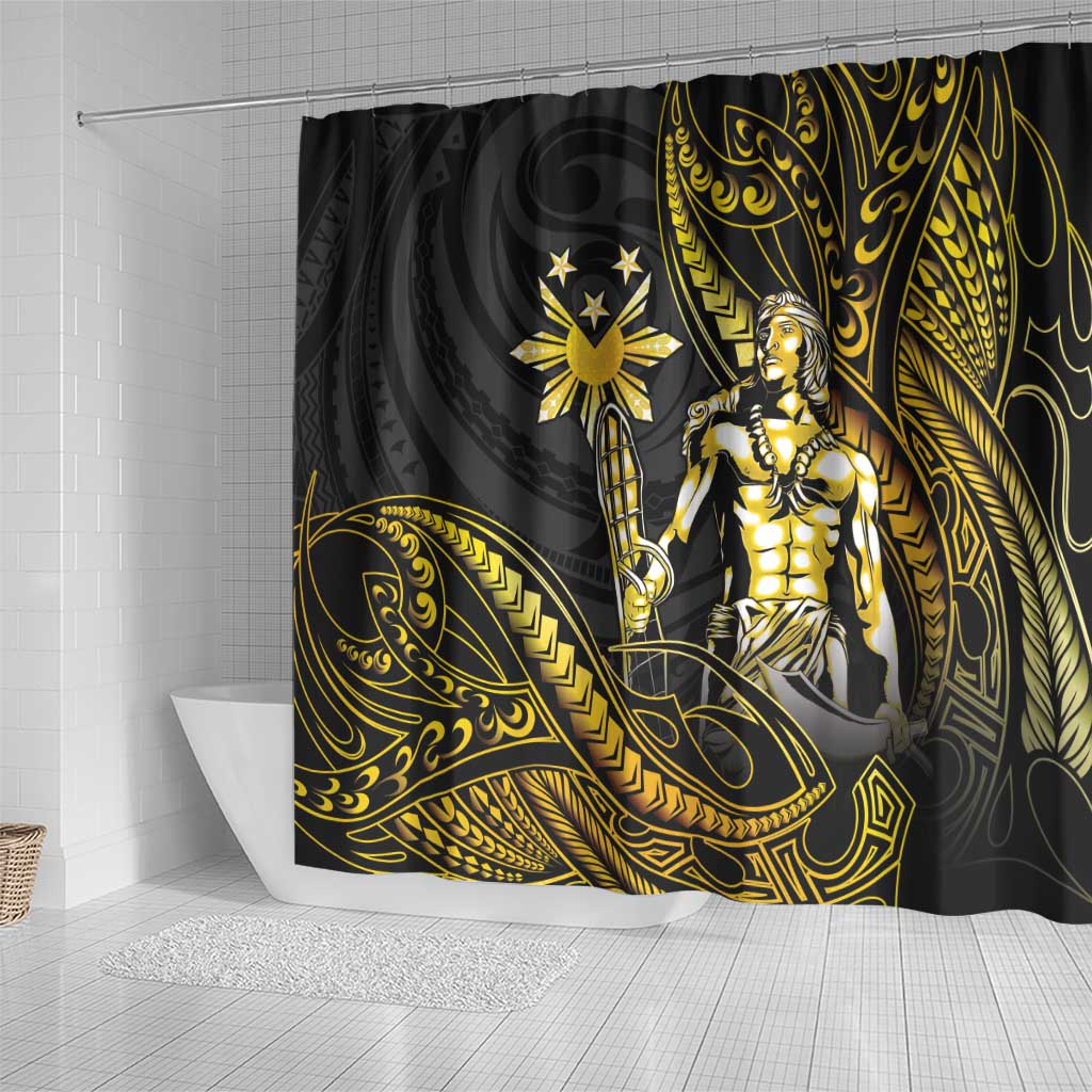 Filipinos Lapu Lapu Hero Shower Curtain Gold Polynesian Tribal Tattoo