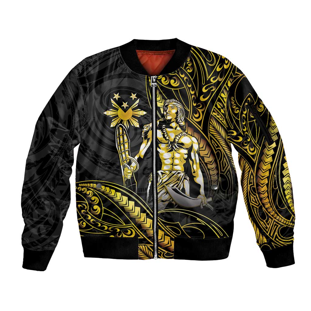 Filipinos Lapu Lapu Hero Sleeve Zip Bomber Jacket Gold Polynesian Tribal Tattoo LT05 Unisex Gold - Polynesian Pride