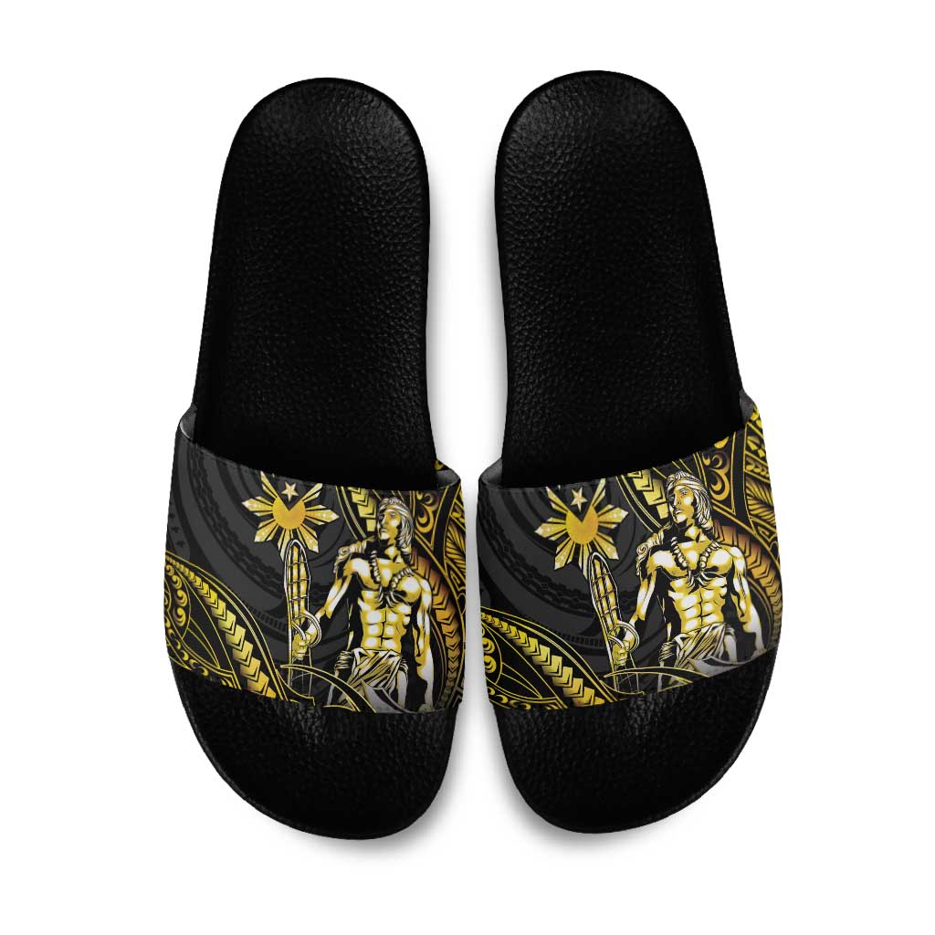 Filipinos Lapu Lapu Hero Slide Sandals Gold Polynesian Tribal Tattoo LT05 Gold - Polynesian Pride