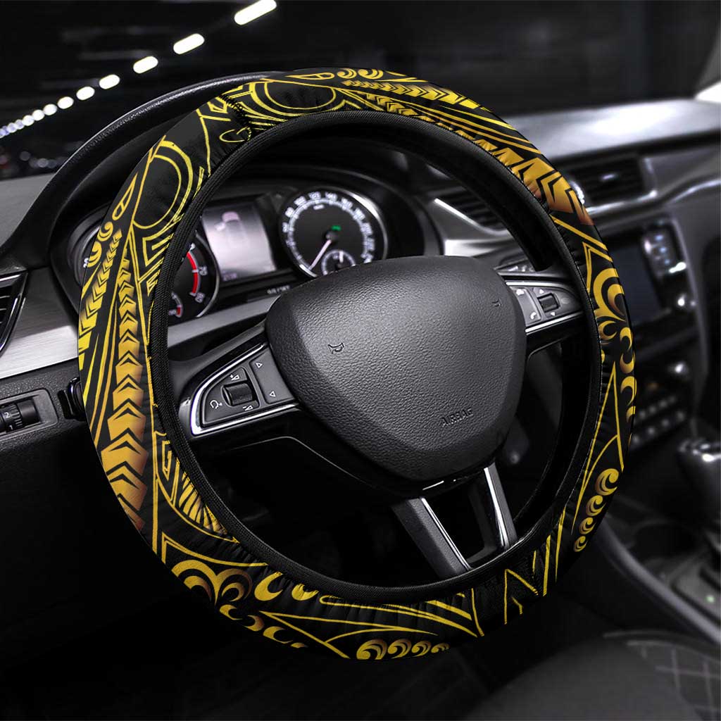 Filipinos Lapu Lapu Hero Steering Wheel Cover Gold Polynesian Tribal Tattoo LT05 Universal Fit Gold - Polynesian Pride