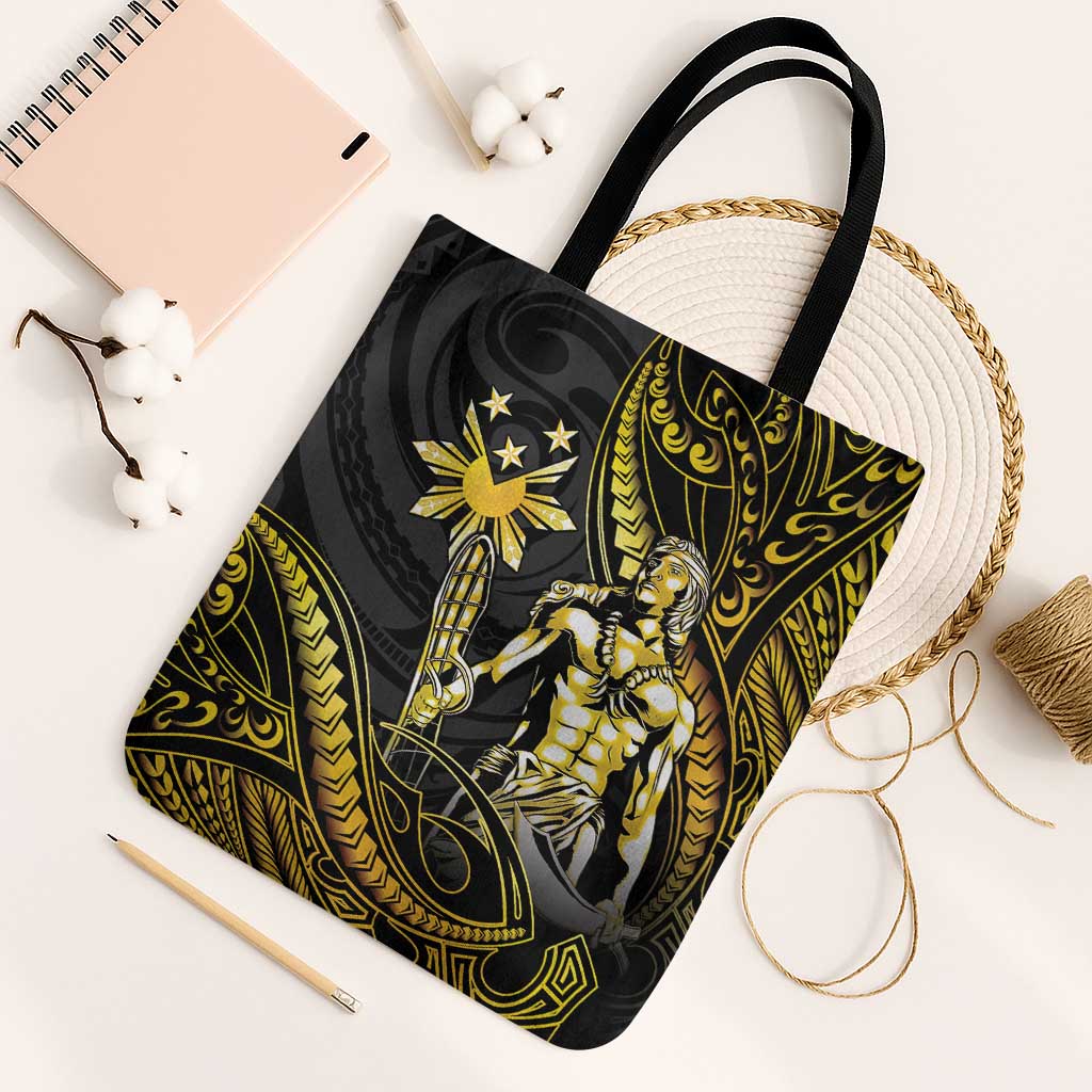 Filipinos Lapu Lapu Hero Tote Bag Gold Polynesian Tribal Tattoo LT05 Black Strap One Size Gold - Polynesian Pride