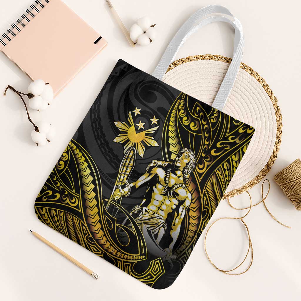 Filipinos Lapu Lapu Hero Tote Bag Gold Polynesian Tribal Tattoo LT05 White Strap One Size Gold - Polynesian Pride