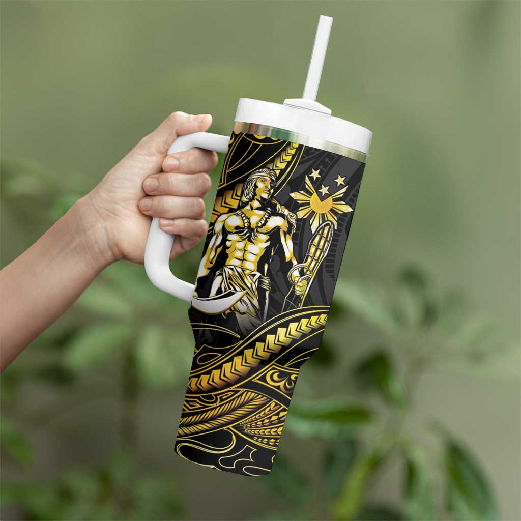 Filipinos Lapu Lapu Hero Tumbler With Handle Gold Polynesian Tribal Tattoo LT05 - Polynesian Pride