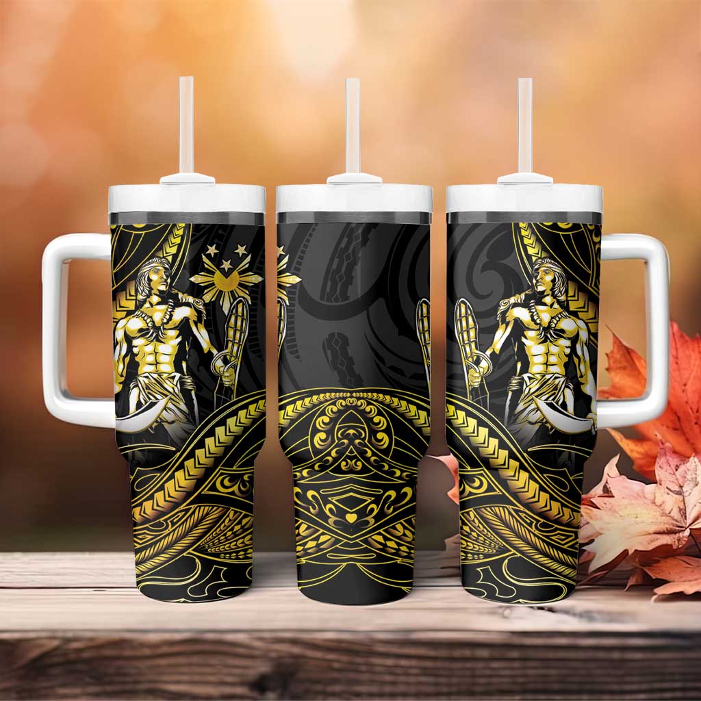 Filipinos Lapu Lapu Hero Tumbler With Handle Gold Polynesian Tribal Tattoo LT05 - Polynesian Pride