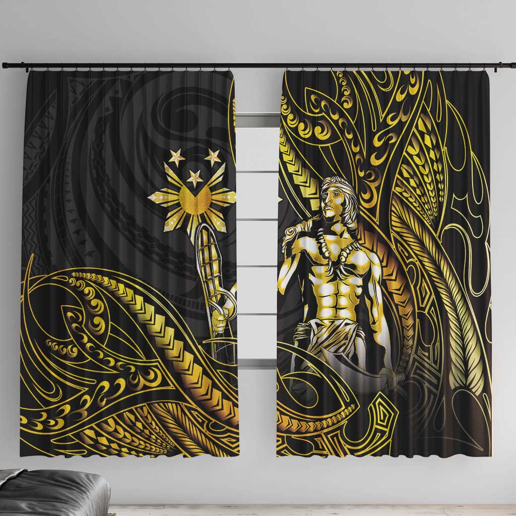 Filipinos Lapu Lapu Hero Window Curtain Gold Polynesian Tribal Tattoo LT05 With Hooks Gold - Polynesian Pride