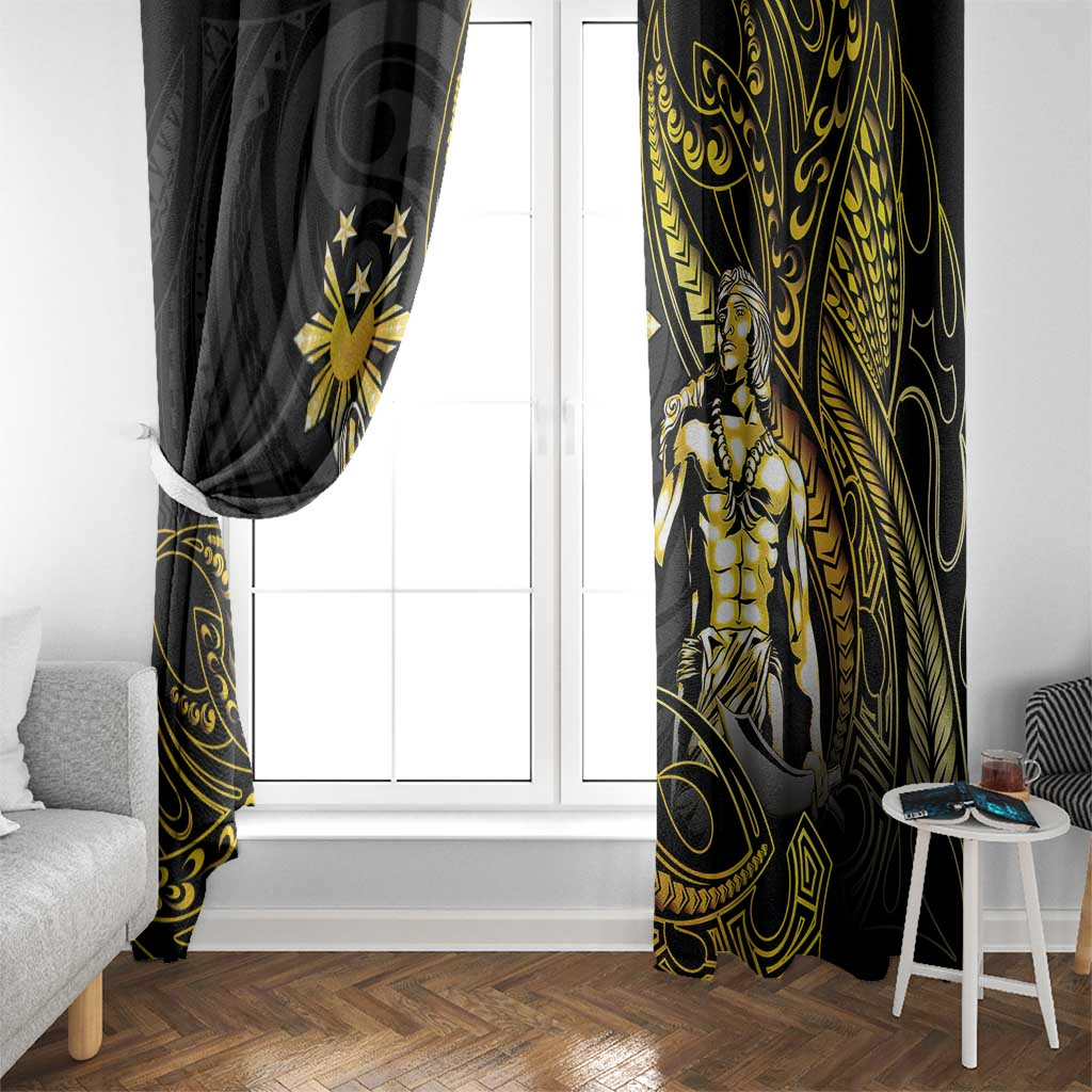 Filipinos Lapu Lapu Hero Window Curtain Gold Polynesian Tribal Tattoo LT05 - Polynesian Pride