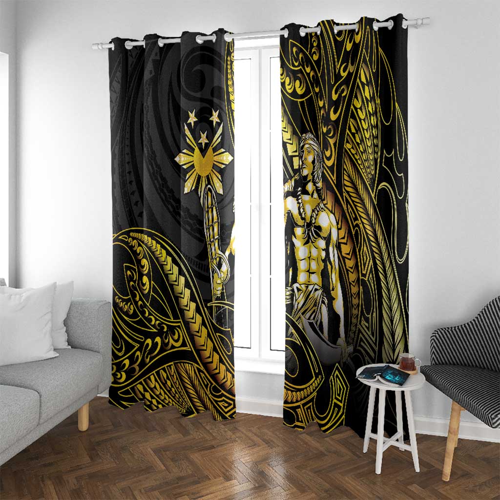 Filipinos Lapu Lapu Hero Window Curtain Gold Polynesian Tribal Tattoo LT05 With Grommets Gold - Polynesian Pride