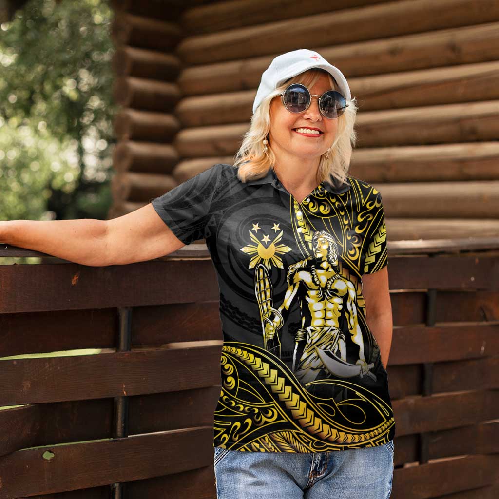 Filipinos Lapu Lapu Hero Women Polo Shirt Gold Polynesian Tribal Tattoo