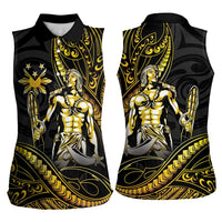Filipinos Lapu Lapu Hero Women Sleeveless Polo Shirt Gold Polynesian Tribal Tattoo