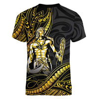 Filipinos Lapu Lapu Hero Women V-Neck T-Shirt Gold Polynesian Tribal Tattoo