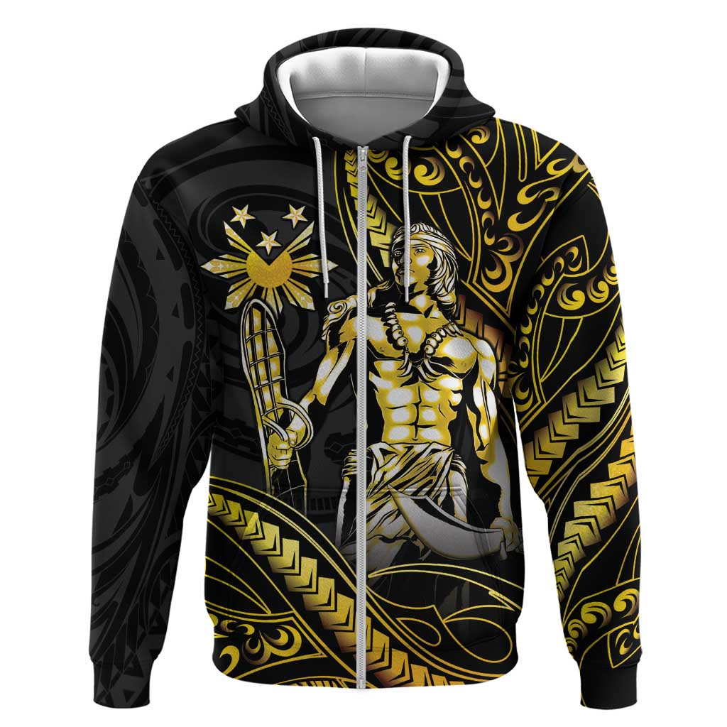 Filipinos Lapu Lapu Hero Zip Hoodie Gold Polynesian Tribal Tattoo LT05 Zip Hoodie Gold - Polynesian Pride