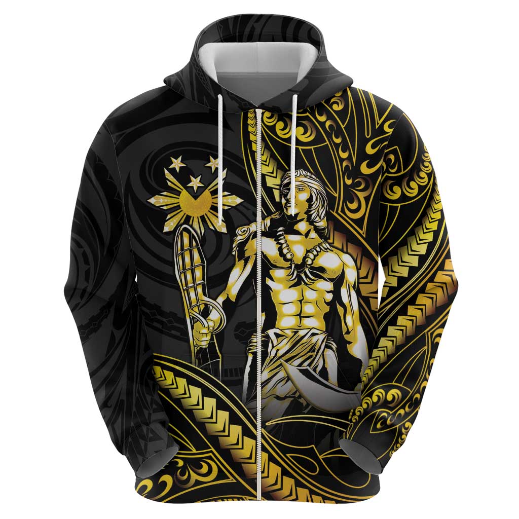 Filipinos Lapu Lapu Hero Zip Hoodie Gold Polynesian Tribal Tattoo