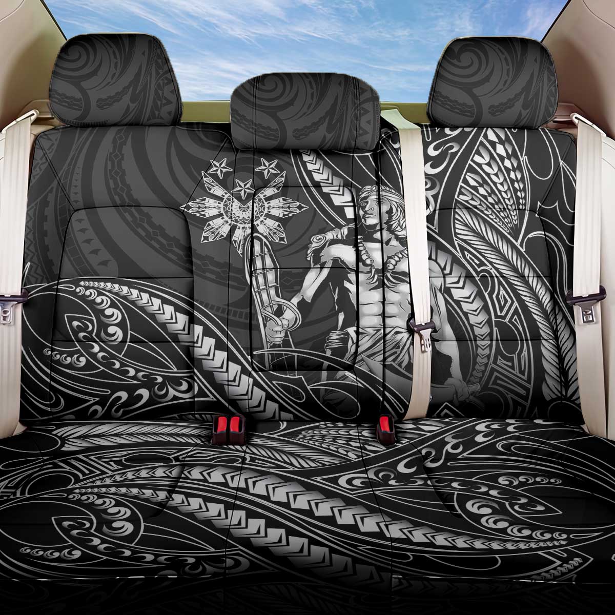 Filipinos Lapu Lapu Hero Back Car Seat Cover Black Polynesian Tribal Tattoo LT05 One Size Black - Polynesian Pride