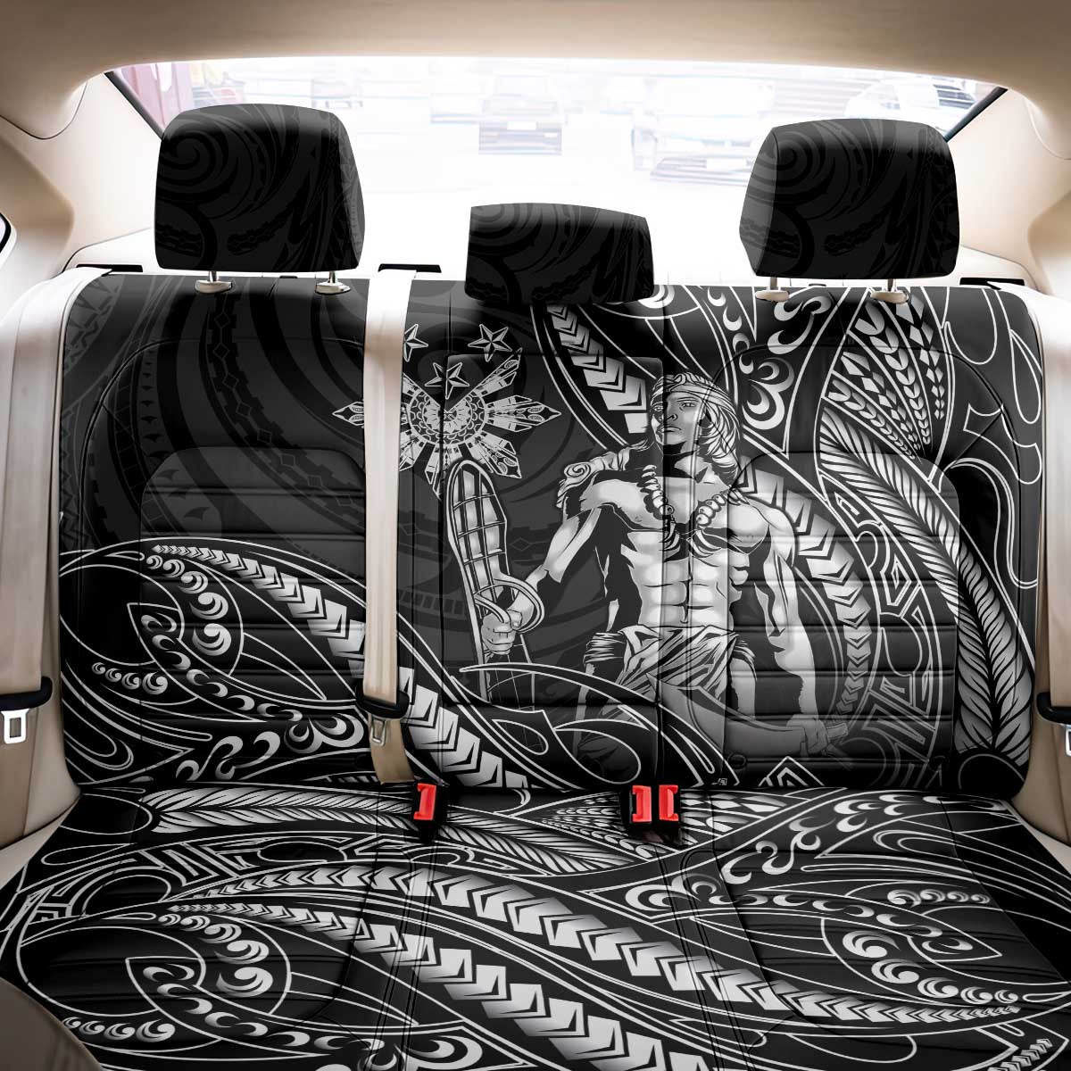 Filipinos Lapu Lapu Hero Back Car Seat Cover Black Polynesian Tribal Tattoo LT05 - Polynesian Pride