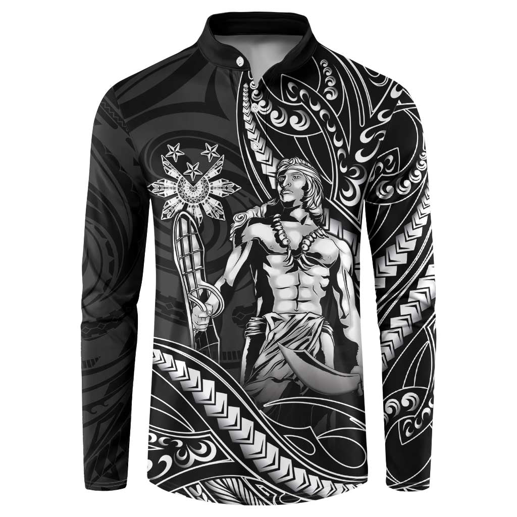 Filipinos Lapu Lapu Hero Button Sweatshirt Black Polynesian Tribal Tattoo LT05 Black - Polynesian Pride