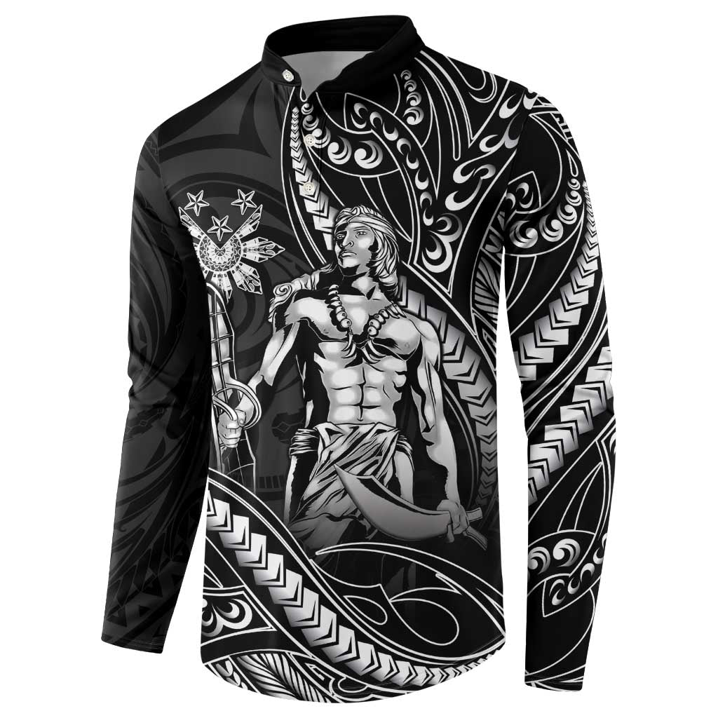 Filipinos Lapu Lapu Hero Button Sweatshirt Black Polynesian Tribal Tattoo LT05 - Polynesian Pride