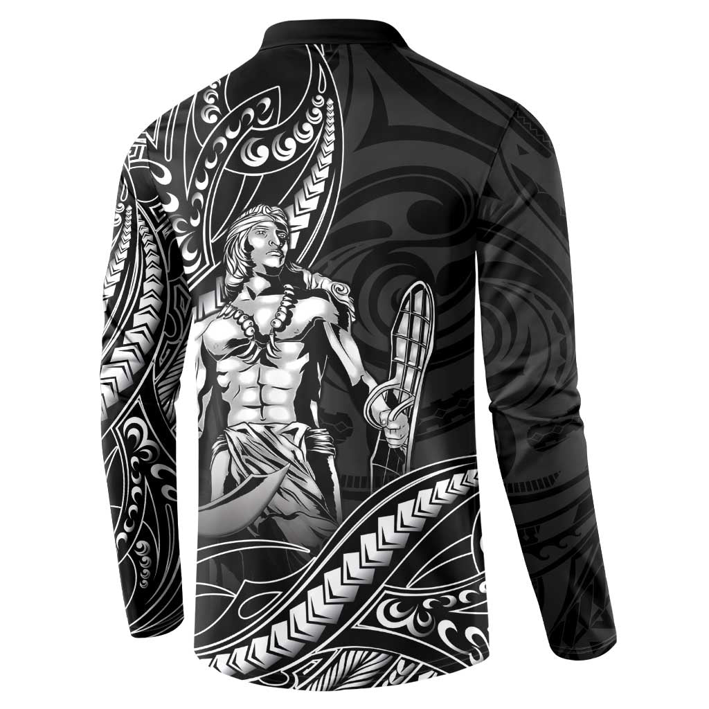 Filipinos Lapu Lapu Hero Button Sweatshirt Black Polynesian Tribal Tattoo LT05 - Polynesian Pride