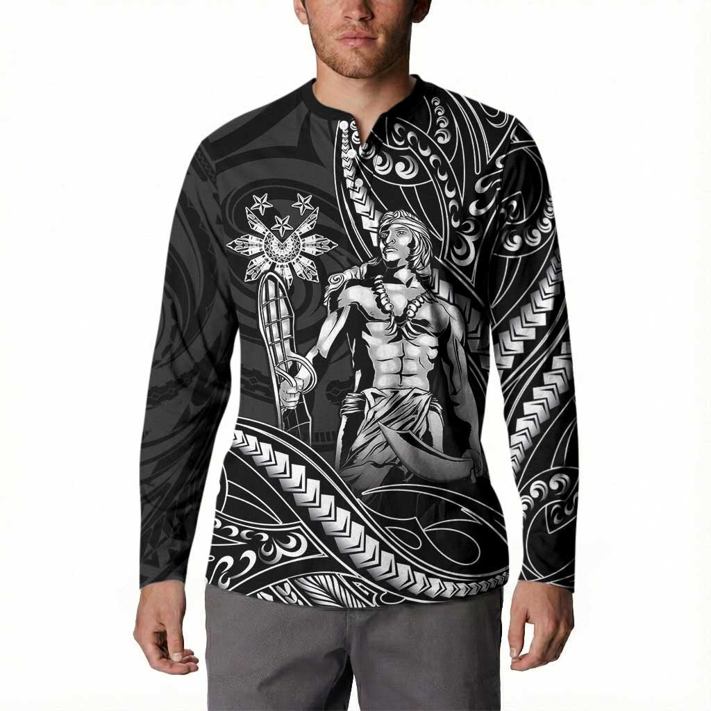 Filipinos Lapu Lapu Hero Button Sweatshirt Black Polynesian Tribal Tattoo LT05 - Polynesian Pride