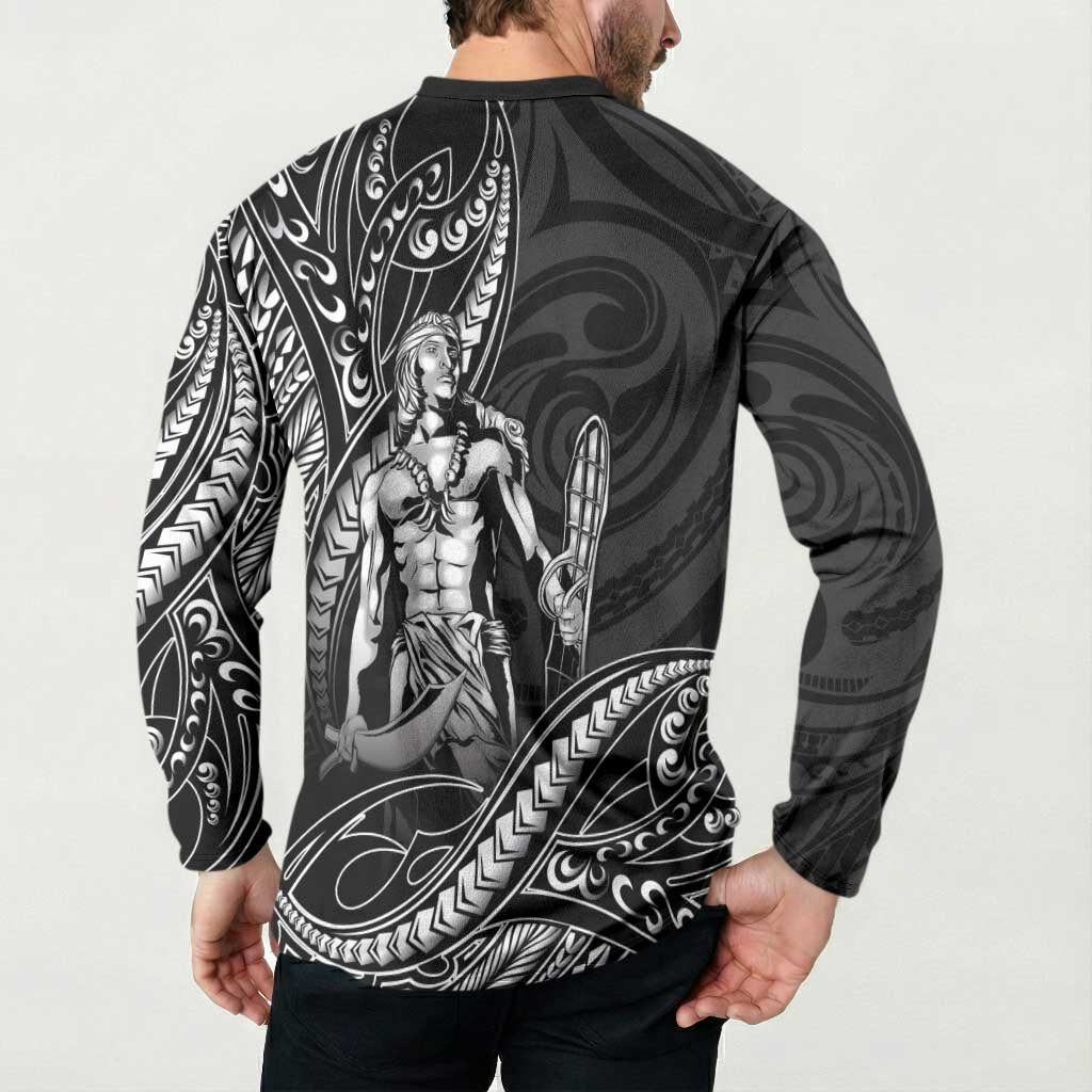 Filipinos Lapu Lapu Hero Button Sweatshirt Black Polynesian Tribal Tattoo LT05 - Polynesian Pride