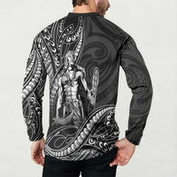 Filipinos Lapu Lapu Hero Button Sweatshirt Black Polynesian Tribal Tattoo LT05 - Polynesian Pride