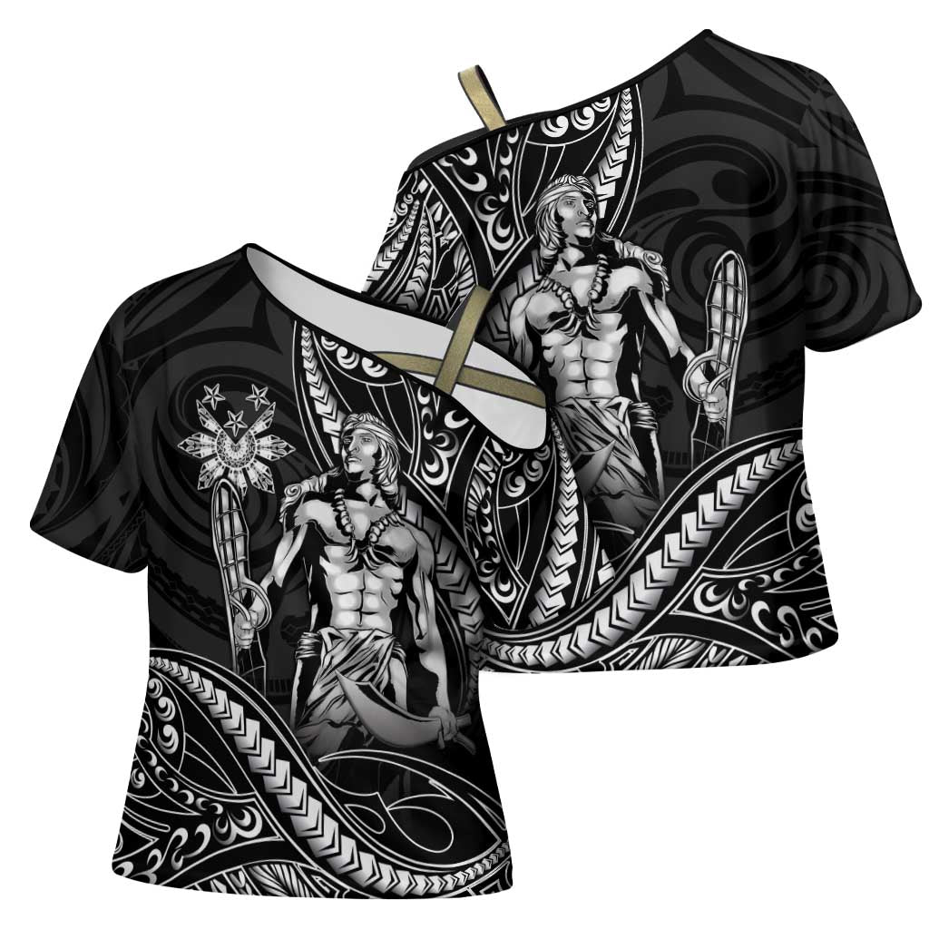 Filipinos Lapu Lapu Hero Cross Shoulder Shirt Black Polynesian Tribal Tattoo LT05 - Polynesian Pride