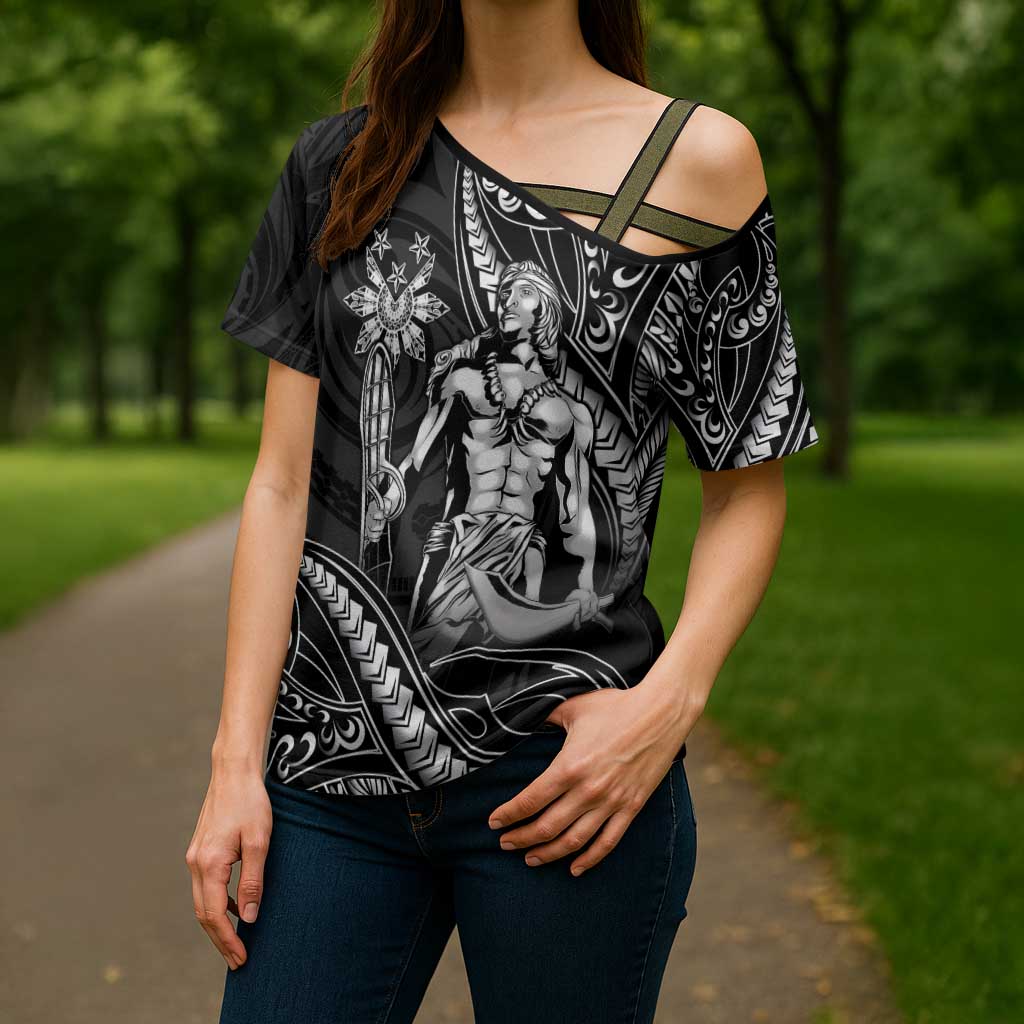 Filipinos Lapu Lapu Hero Cross Shoulder Shirt Black Polynesian Tribal Tattoo LT05 - Polynesian Pride