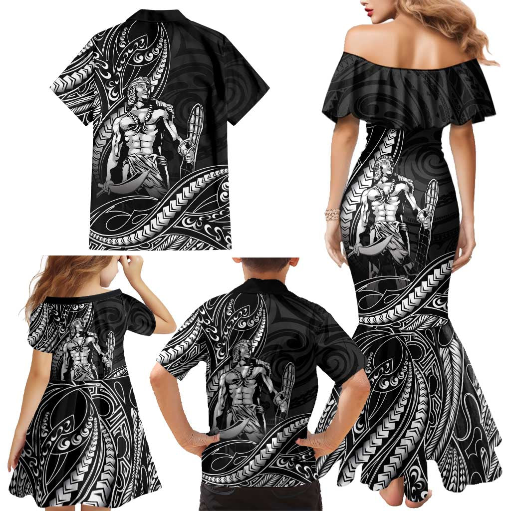 Filipinos Lapu Lapu Hero Family Matching Mermaid Dress and Hawaiian Shirt Black Polynesian Tribal Tattoo