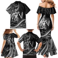 Filipinos Lapu Lapu Hero Family Matching Mermaid Dress and Hawaiian Shirt Black Polynesian Tribal Tattoo